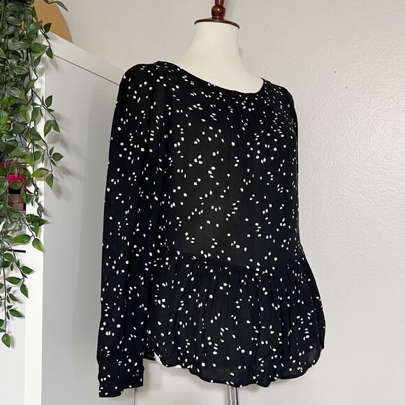 Maeve X Anthropologie Women Black‎ White Polka Dot Cheyenne Peplum Blouse Size M - Picture 4 of 12